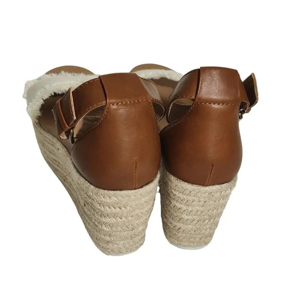 Brash Brown Cream Wedge Platform Heels Sandals Espadrille Women Size 8.5 Fringe - Picture 6 of 8